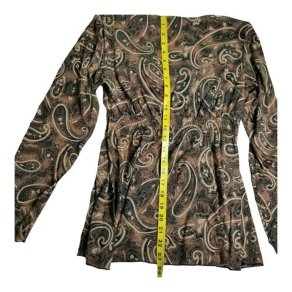 FASHION BUG Paisley V Neck Peasant Top Womens Sz M Boho Brown Long Sleeve - Picture 7 of 12